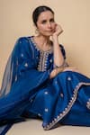 Buy_Kameez_Blue Chanderi, Organza Embroidery, Lace Split Yale Marori Work Kurta Set _Online_at_Aza_Fashions