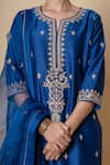 Kameez_Blue Chanderi, Organza Embroidery, Lace Split Yale Marori Work Kurta Set _at_Aza_Fashions