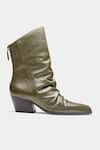 Oroh_Olive Green Ligia Ruched Front Block Heel Ankle Boots _Online_at_Aza_Fashions