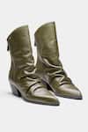 Buy_Oroh_Olive Green Ligia Ruched Front Block Heel Ankle Boots _at_Aza_Fashions