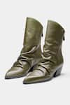 Buy_Oroh_Olive Green Ligia Ruched Front Block Heel Ankle Boots _Online_at_Aza_Fashions