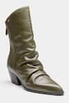 Shop_Oroh_Olive Green Ligia Ruched Front Block Heel Ankle Boots _Online_at_Aza_Fashions