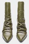 Oroh_Olive Green Ligia Ruched Front Block Heel Ankle Boots _Online