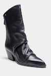 Shop_Oroh_Black Ligia Ruched Front Block Heel Ankle Boots _Online_at_Aza_Fashions