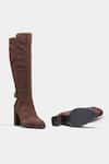 Oroh_Brown Buckles Narcisa Long Boots With Block Heel And _Online_at_Aza_Fashions