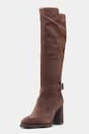 Buy_Oroh_Brown Buckles Narcisa Long Boots With Block Heel And _Online_at_Aza_Fashions