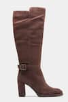 Oroh_Brown Buckles Narcisa Long Boots With Block Heel And _at_Aza_Fashions