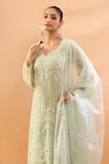 Neha Mehta Couture_Green Organza Embroidery, Lace V-neck Straight Kurta Set _Online_at_Aza_Fashions