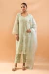 Buy_Neha Mehta Couture_Green Organza Embroidery, Lace V-neck Straight Kurta Set _Online_at_Aza_Fashions