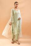 Shop_Neha Mehta Couture_Green Organza Embroidery, Lace V-neck Straight Kurta Set _Online_at_Aza_Fashions