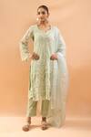 Buy_Neha Mehta Couture_Green Organza Embroidery, Lace V-neck Straight Kurta Set _at_Aza_Fashions