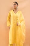 Neha Mehta Couture_Yellow Silk Embroidery V-neck Kurta And Pant Set _Online_at_Aza_Fashions