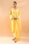 Buy_Neha Mehta Couture_Yellow Silk Embroidery V-neck Kurta And Pant Set _Online_at_Aza_Fashions