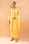 Buy_Neha Mehta Couture_Yellow Silk Embroidery V-neck Kurta And Pant Set _at_Aza_Fashions