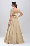 Shop_Azeera_Gold Organza Embroidery, Sequins V-neck Bridal Lehenga Set _at_Aza_Fashions