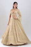 Buy_Azeera_Gold Organza Embroidery, Sequins V-neck Bridal Lehenga Set _at_Aza_Fashions