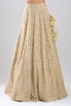 Azeera_Gold Organza Embroidery, Sequins V-neck Bridal Lehenga Set _at_Aza_Fashions