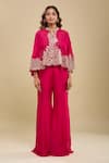 Buy_Mishru_Fuchsia Round Neck, Cape Bustier Pants Set _Online_at_Aza_Fashions