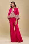 Mishru_Fuchsia Round Neck, Cape Bustier Pants Set _at_Aza_Fashions