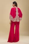 Shop_Mishru_Fuchsia Round Neck, Cape Bustier Pants Set _at_Aza_Fashions