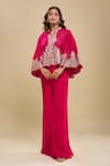 Buy_Mishru_Fuchsia Round Neck, Cape Bustier Pants Set _at_Aza_Fashions
