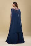 Shop_Mishru_Blue Embroidery Sweetheart , Open Navy Pleated Cape Skirt Set _at_Aza_Fashions