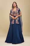 Buy_Mishru_Blue Embroidery Sweetheart , Open Navy Pleated Cape Skirt Set _at_Aza_Fashions