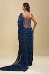 Shop_Mishru_Blue Embroidery, Beads Sweetheart Neck Floral Corset And Pre-draped Saree _at_Aza_Fashions