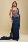 Buy_Mishru_Blue Embroidery, Beads Sweetheart Neck Floral Corset And Pre-draped Saree _Online_at_Aza_Fashions