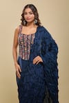 Shop_Mishru_Blue Embroidery, Beads Sweetheart Neck Floral Corset And Pre-draped Saree _Online_at_Aza_Fashions