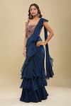 Mishru_Blue Embroidery Square Neck Corset And Ruffled Pre-draped Saree _Online_at_Aza_Fashions