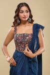 Buy_Mishru_Blue Embroidery Square Neck Corset And Ruffled Pre-draped Saree _Online_at_Aza_Fashions