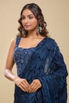 Mishru_Blue Beads, Sequins Sweetheart Embroidered Corset And Textured Pre-draped Saree _Online_at_Aza_Fashions