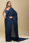 Buy_Mishru_Blue Beads, Sequins Sweetheart Embroidered Corset And Textured Pre-draped Saree _at_Aza_Fashions