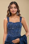 Shop_Mishru_Blue Beads, Sequins Sweetheart Embroidered Corset And Textured Pre-draped Saree _Online_at_Aza_Fashions