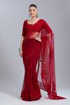 Buy_Mishru_Red Embroidery, Sequins Square , Notched Geometric Saree With Blouse _at_Aza_Fashions