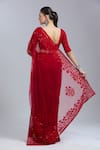 Shop_Mishru_Red Embroidery, Sequins Square , Notched Geometric Saree With Blouse _at_Aza_Fashions
