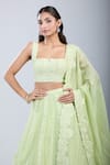 Mishru_Green Embroidery Square Neck Sea Lehenga Set _Online_at_Aza_Fashions