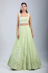 Mishru_Green Embroidery Square Neck Sea Lehenga Set _at_Aza_Fashions