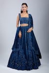 Mishru_Navy Sequins, Embroidery Square Neck Blue Lehenga Set _Online_at_Aza_Fashions