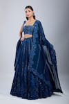 Buy_Mishru_Navy Sequins, Embroidery Square Neck Blue Lehenga Set _Online_at_Aza_Fashions