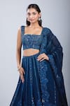 Shop_Mishru_Navy Sequins, Embroidery Square Neck Blue Lehenga Set _Online_at_Aza_Fashions
