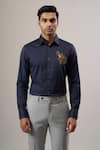 Buy_Rohit Bal_Blue Poplin Embroidery Bird Placement Shirt _at_Aza_Fashions