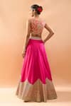 Shop_Gopi Vaid_Pink Tussar, Organza Zari, Embroidery V-neck Blouse And Lehenga Set _at_Aza_Fashions