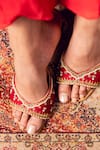 Buy_House Of Vitti India_Red Embroidery, Zari, Pearls, Sequins, Beads Heer Block Heels _Online