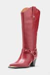 Oroh_Maroon Buckles, Studs Olivia Genuine Leather Long Boots _Online