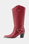 Buy_Oroh_Maroon Buckles, Studs Olivia Genuine Leather Long Boots _Online