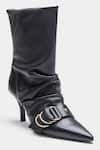 Oroh_Black Buckles Genuine Leather Detail Ankle Boots _Online_at_Aza_Fashions
