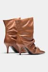 Shop_Oroh_Tan Buckles, Studs Itziar Ruched Pointed Toe Ankle Boots With _at_Aza_Fashions