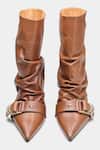 Shop_Oroh_Tan Buckles, Studs Itziar Ruched Pointed Toe Ankle Boots With _Online_at_Aza_Fashions